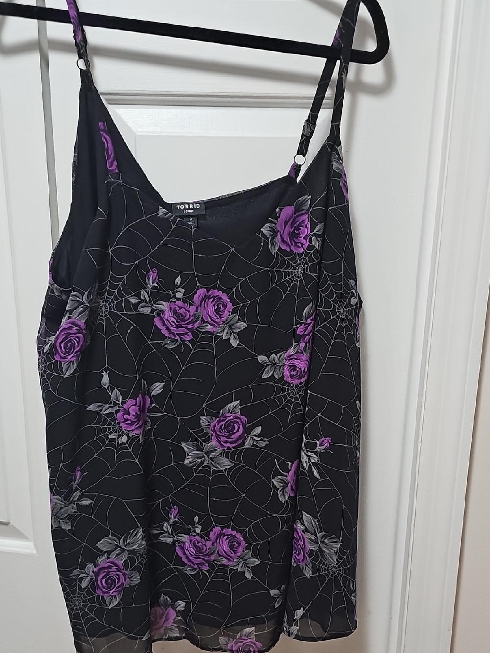 torrid Black Cami with Purple Rose & Spiderweb Print